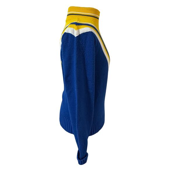 Vintage 70s Collegiate Cheerleader Sweater USA - Blue/Gold Zip Mock Neck - S/M - Picture 3 of 6